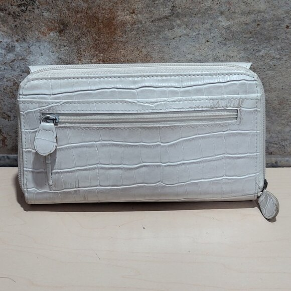 Vintage Leather Zip Around Wallet Cream Purse Snap Bifold - Picture 2 of 15